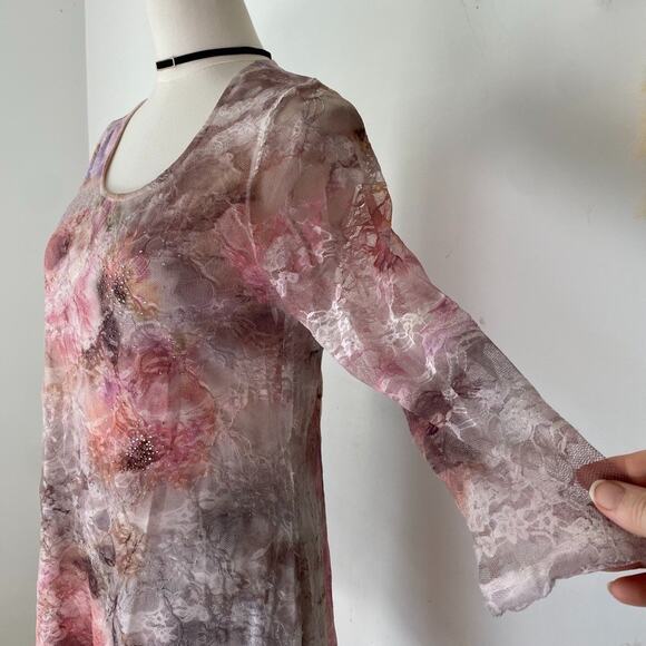 Cal Style Womens Fairy Lace Tunic Top Size M Sheer Floral Whimsigoth Bling Y2K - Picture 4 of 10